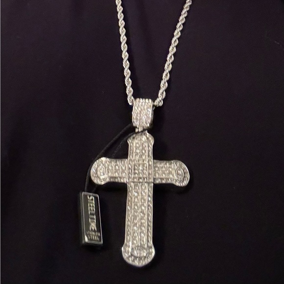 STEEL TIME STAINLESS STEEL RHINESTONE CROSS - Picture 8 of 9